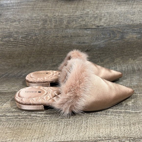 Birdies The Dove Fur Cuff Slip On Slide Slipper French Rose Mules Flats Size 6.5 - Picture 8 of 11